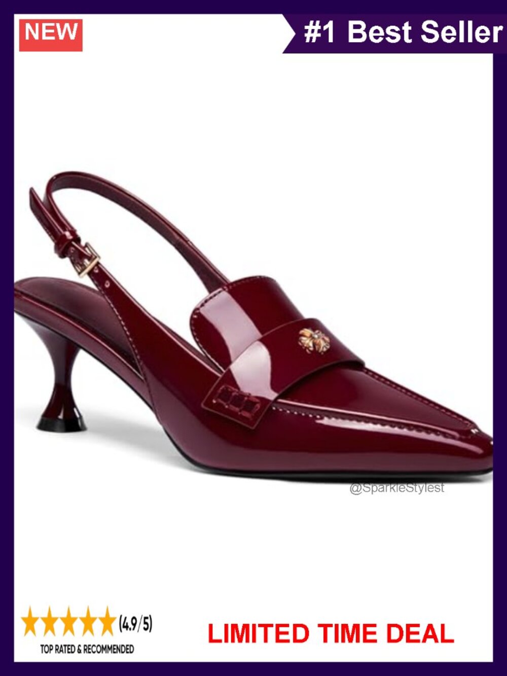 Pointed Toe Slingback Kitten Heel Sandals Faux Leather Dress Pumps